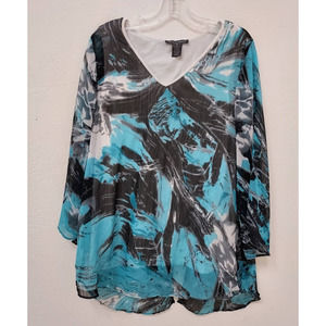 Chelsea and Theodore Aqua Blue and Black Sheer Top over Rayon Lining
